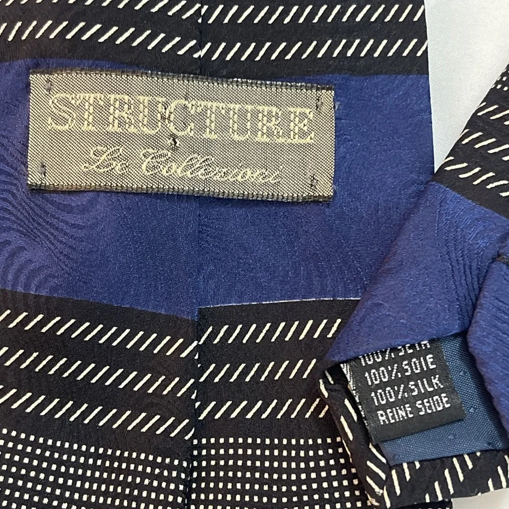 STRUCTURE LE COLLEZIONI Italy Handmade‎ Silk Tie Gray Black Geometric Patterns
